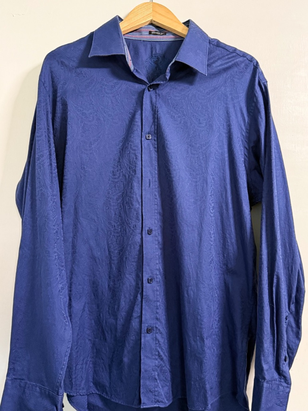 Bugatchi XL Indigo Paisley Jacquard Dress Shirt Cotton Button Down